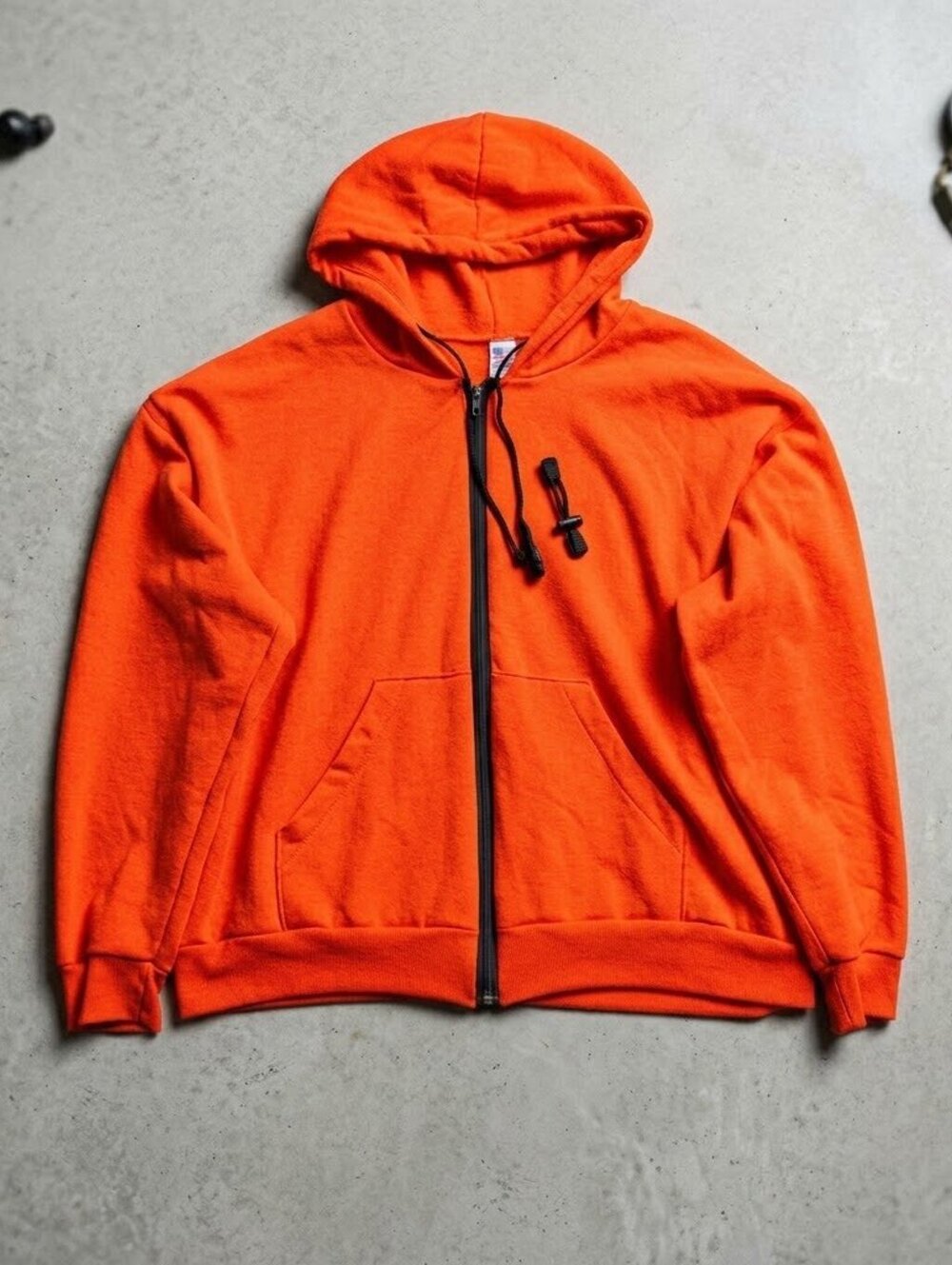 Vintage 80s Blank Zip Up Hoodie Safety Orange Made USA Acrylic Workwear Grunge